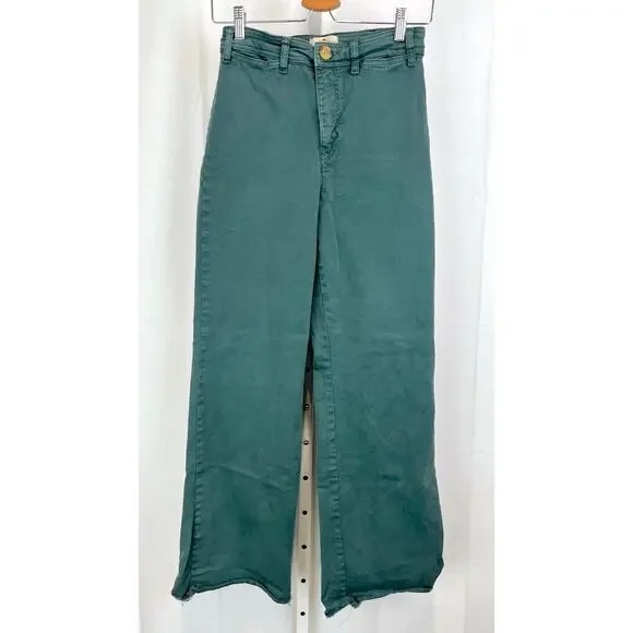 MARINE LAYER Bridget High Waist Pants 15741 Raw Hem Wide Leg Green Size 6 - Picture 9 of 9